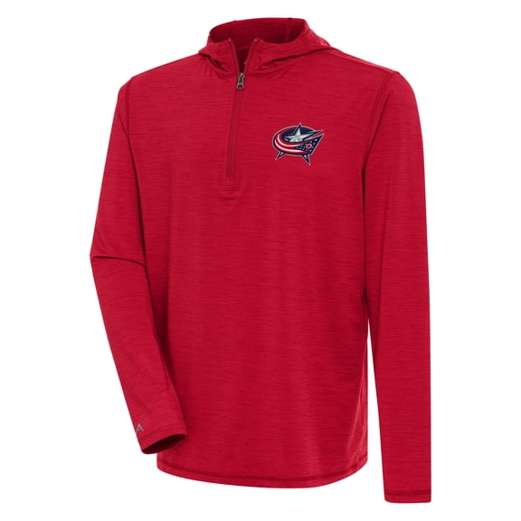 Men's Antigua Heather Red Columbus Blue Jackets Tidy Quarter-Zip Pullover Hoodie