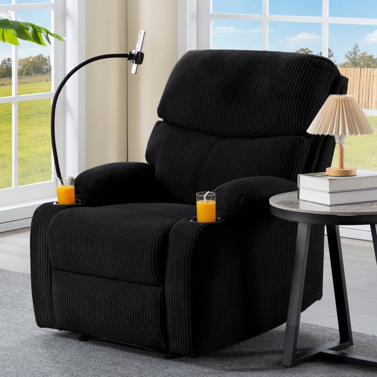 Gewnee Manual Push Back Recliner, Black Corduroy photo 2