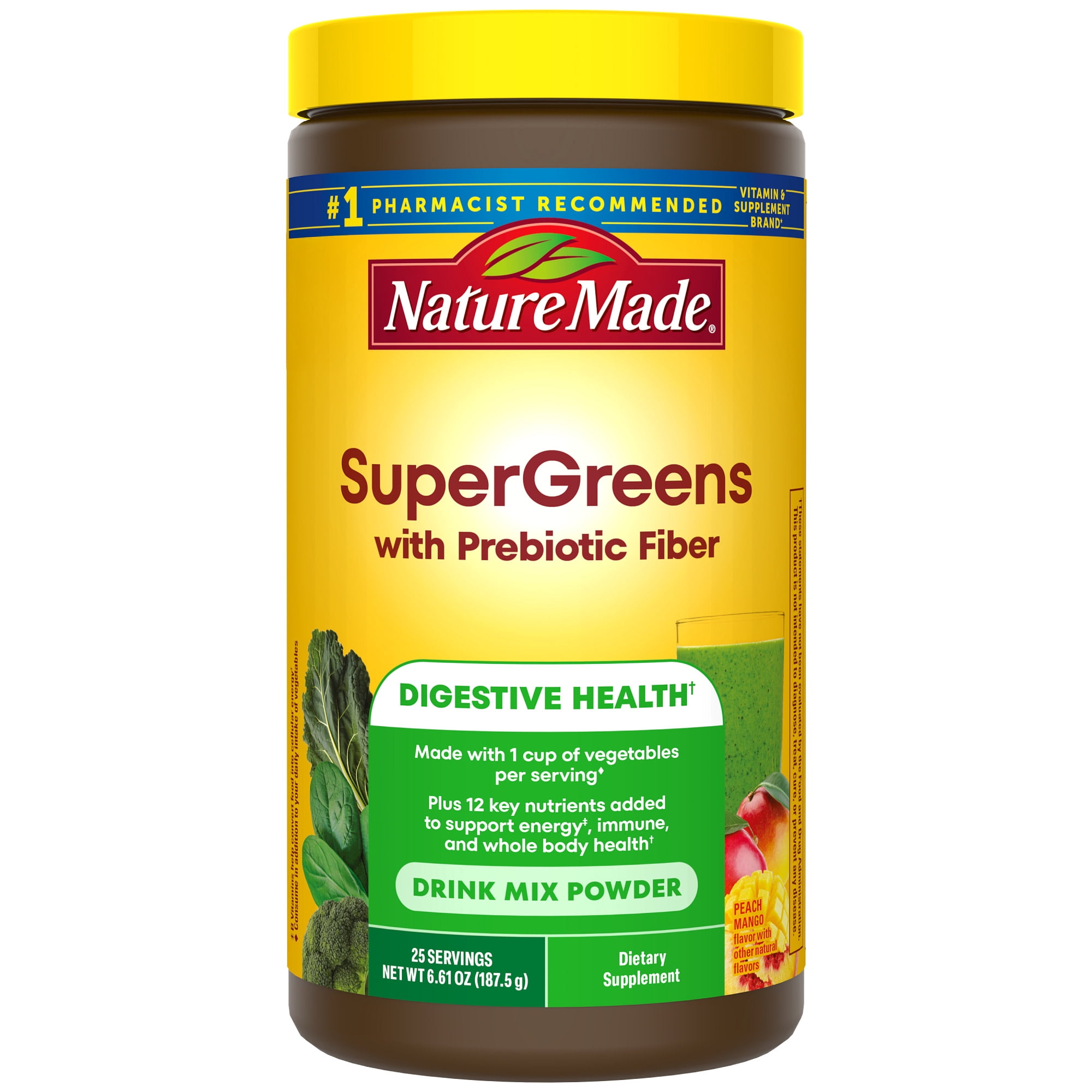 Nature Made Super Greens with Prebiotic Fiber Drink Mix Powder, 6.61 oz