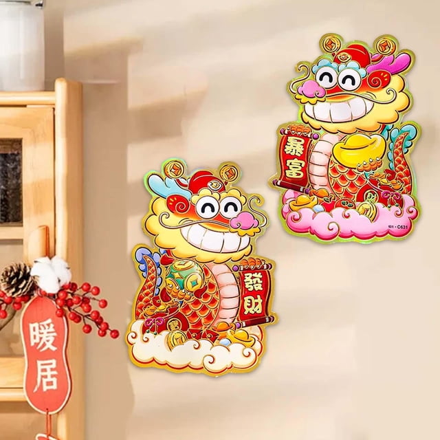 2 Pcs Autocollants de Porte Nouvel An Chinois pour la Célébration dans la Zone d'Entrée