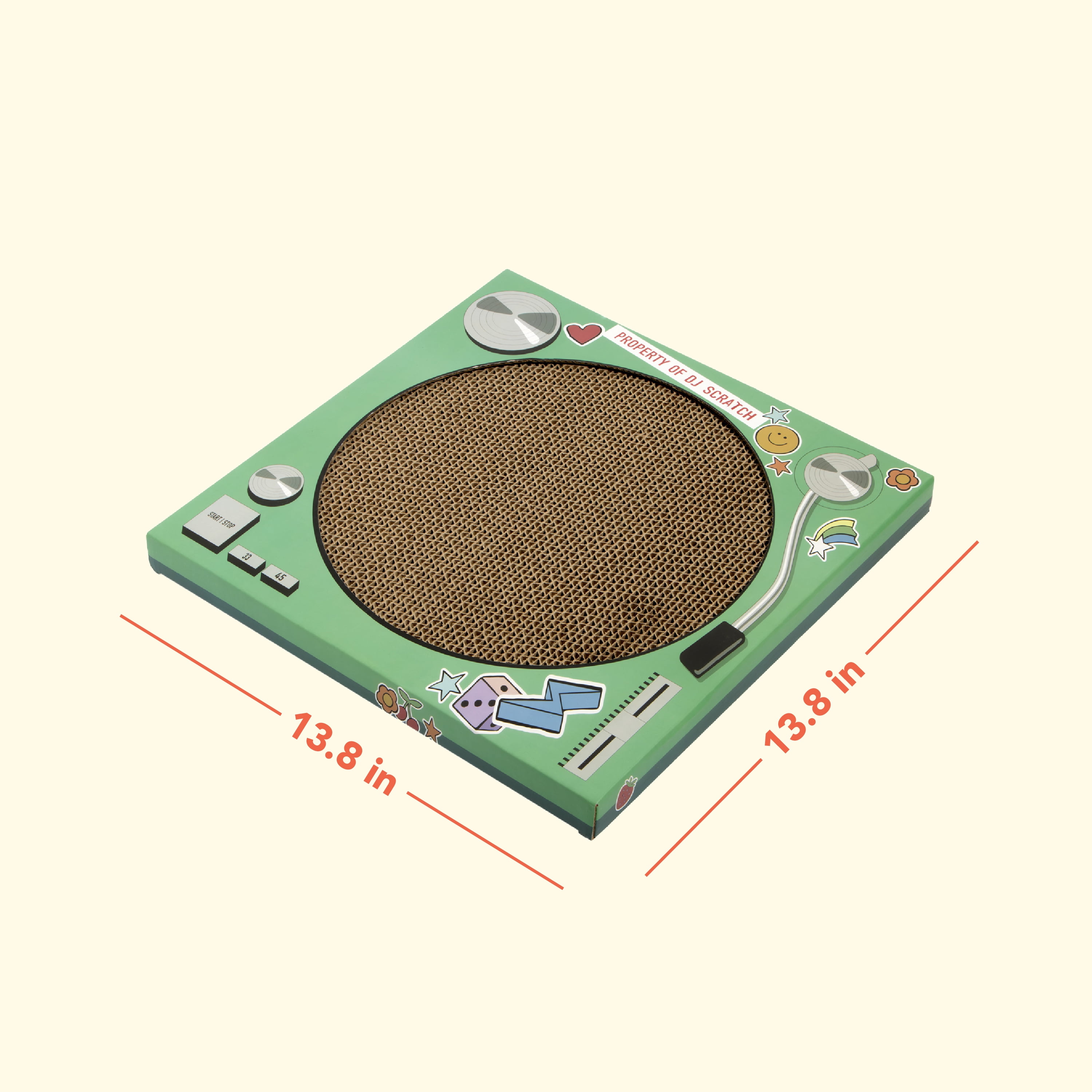 Oodles Green Retro Record Player Durable Corrugated Cardboard Cat Scratching Pad, One Size