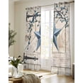 thumbnail image 5 of Texas Star Vintage Sheer Curtains 84 Inch Length 2 Panels Set for Living Room/Bedroom, Retro Navy Blue Berry Wooden Kitchen Curtains Grommet Semi-Sheer Curtains Drapes Window Treatments 42"x84"x2, 5 of 7