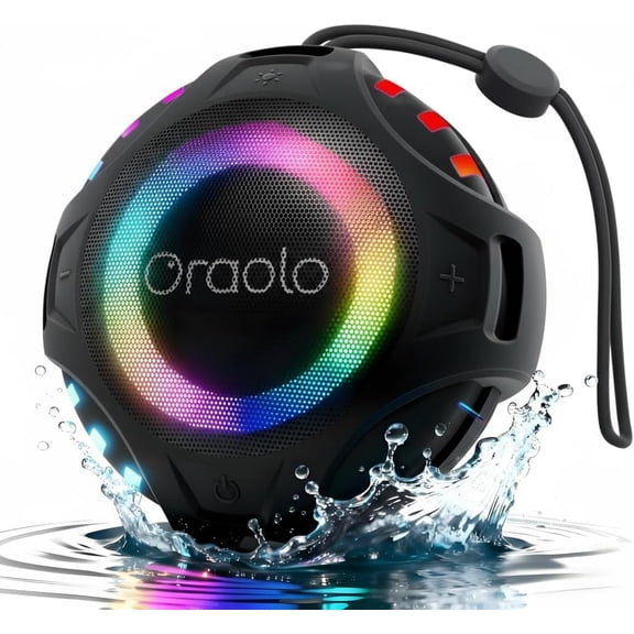 Oraolo 15W Portable Bluetooth Speaker, IPX7 Waterproof with 10H Playtime & Dynamic LED Lights - Perfect Shower Speaker with Hanging Design for Outdoor, Travel, and Home