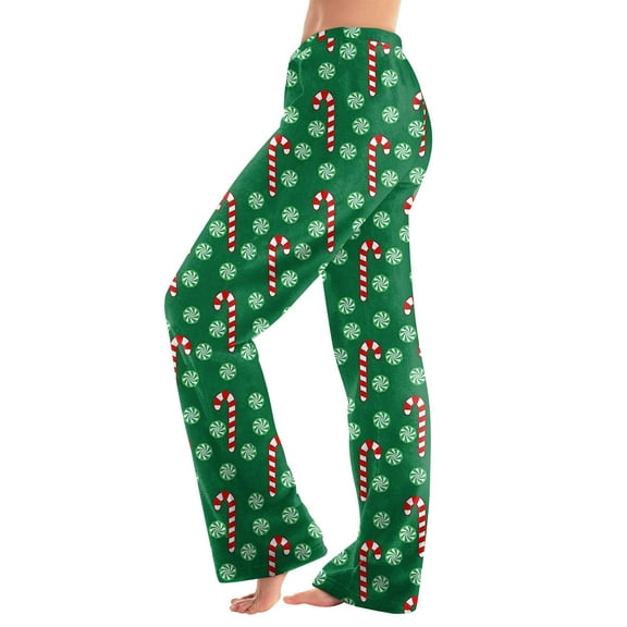 WTOBBY Women's Winter Plaid Pants Full Length Long Trousers with Christmas Print for Sports and Casual Wear in Cold Seasons,Dark Green L