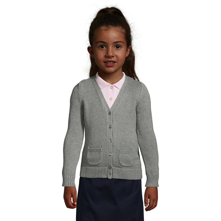 Lands End School Uniform Girls Cotton Modal Button Front Cardigan Sweater