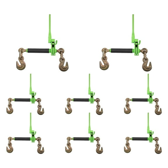 8 Pack 3/8"-1/2" Hi-Viz Green Heavy Duty Folding Handle Ratchet Load Binder w/Grab Hook 12,000 lbs WLL | Tie Down Hauling Chain Binders for Flatbed Truck Trailer