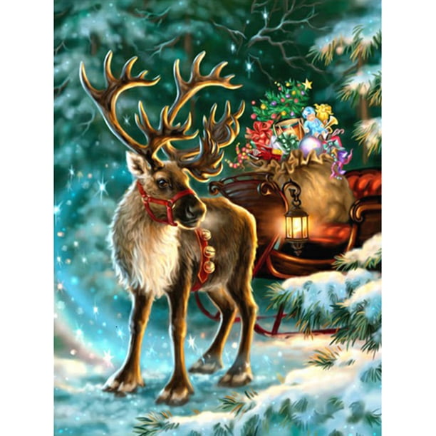 Elk en la nieve 5D DIY cuadrado diamante pintura Navidad mosaico arte abalorios Hugtrwg Para estrenar