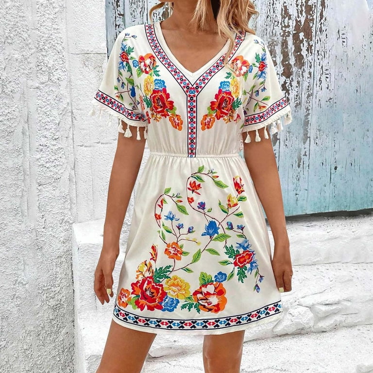 Summer Fashion Plus Size Spring Dresses for Women 2026 Bohemian Vintage Tassel Print Mini Dress High Waist A-Line Boho Holiday Beach Dress - Walmart.com Summer Fashion Plus Size Spring Dresses for Women 2026 Bohemian Vintage Tassel Print Mini Dress High Waist A-Line Boho Holiday Beach Dress - Walmart.com