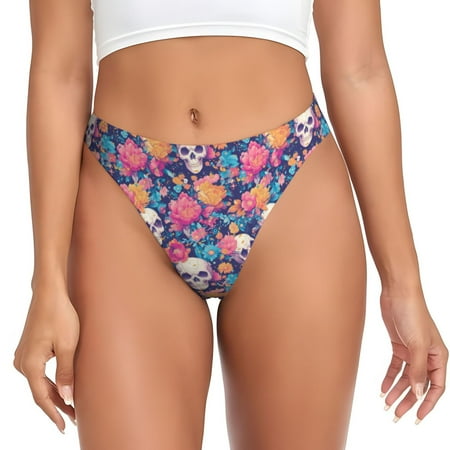 Sigee colorful Skull flower daisy for Women s G-String Panty  Low Rise  Soft Lace Perfect for Everyday Wear or Special Occasions-Large
