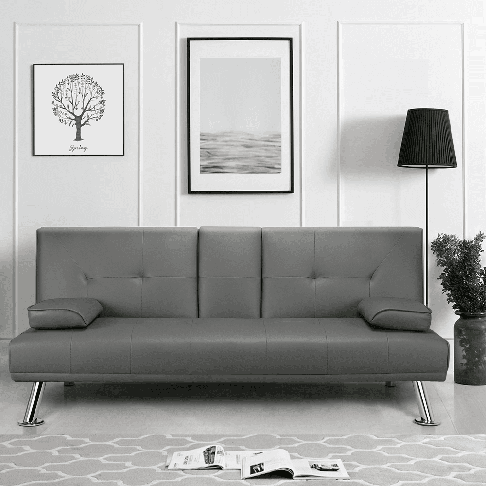 gray leather futon