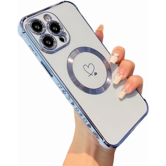 MYKOMI Magnetic Case for iPhone 15 Pro Max 6.7 inch - Cute Plating Love Hearts Pattern Case with Camera Protection, Soft Shockproof TPU Bumper Cover for Women Girls