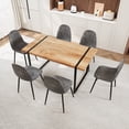 thumbnail image 4 of 59 Inch MDF Natural Wood Dining Table Set with Modern Suede Chairs Medieval Kitchen Style Black Metal Base 8 Piece Grey, 4 of 9