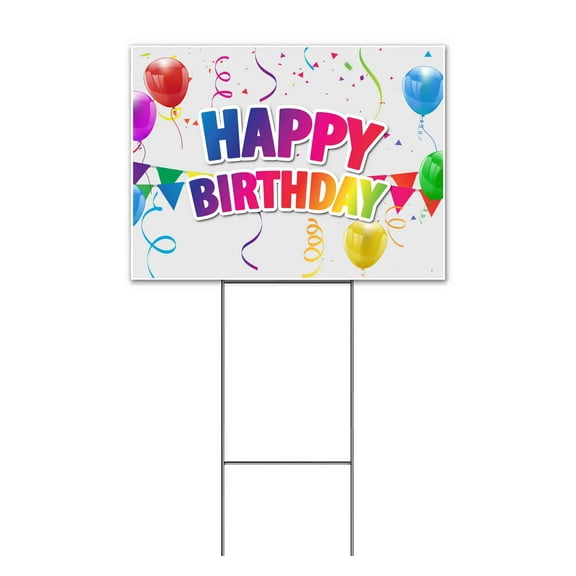 Happy Birthday Balloon Grey (18" x 24") Yard Sign, Includes Metal Step Stake
