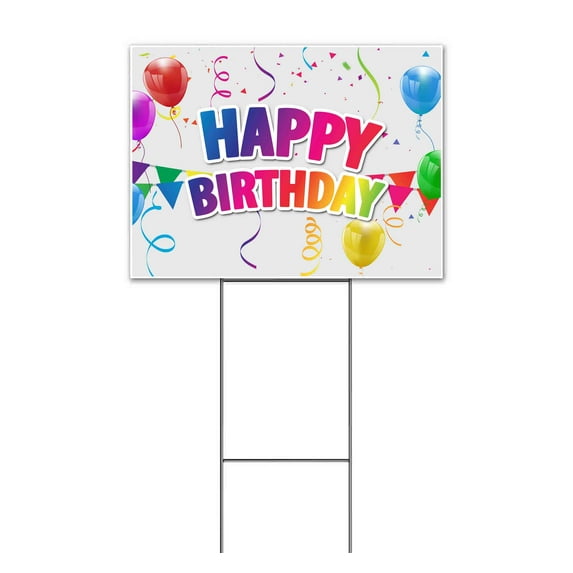 Happy Birthday Balloon Grey (18" x 24") Yard Sign, Includes Metal Step Stake