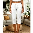 thumbnail image 5 of Women's Cotton Cropped Pants for Women, Elastic High Waist Loose Fit Pants with Pockets, Casual Everyday Lightweight Wear, Ladies Trousers Capri Summer | UKHCCC,White L, 5 of 6