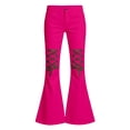thumbnail image 4 of UYYX Cute Pants For Girls Youth Girls Retro Lace Up Cutout Bell Bottom Jeans High Waist Summer Streetwear Pants（Hot Pink，14-15 Years）, 4 of 4