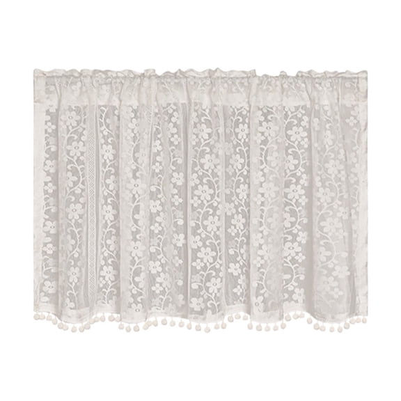 Short Curtains, Floral Embroidered Sheer Lace Short Curtain, White Lace Kitchen Curtain Valance, for Cafe Kitchen Doors And Windows