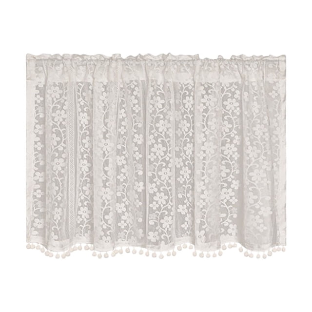 Semi Sheer Curtains Embroidered Lace Chiffon Rod Pocket Valance for Door and Window