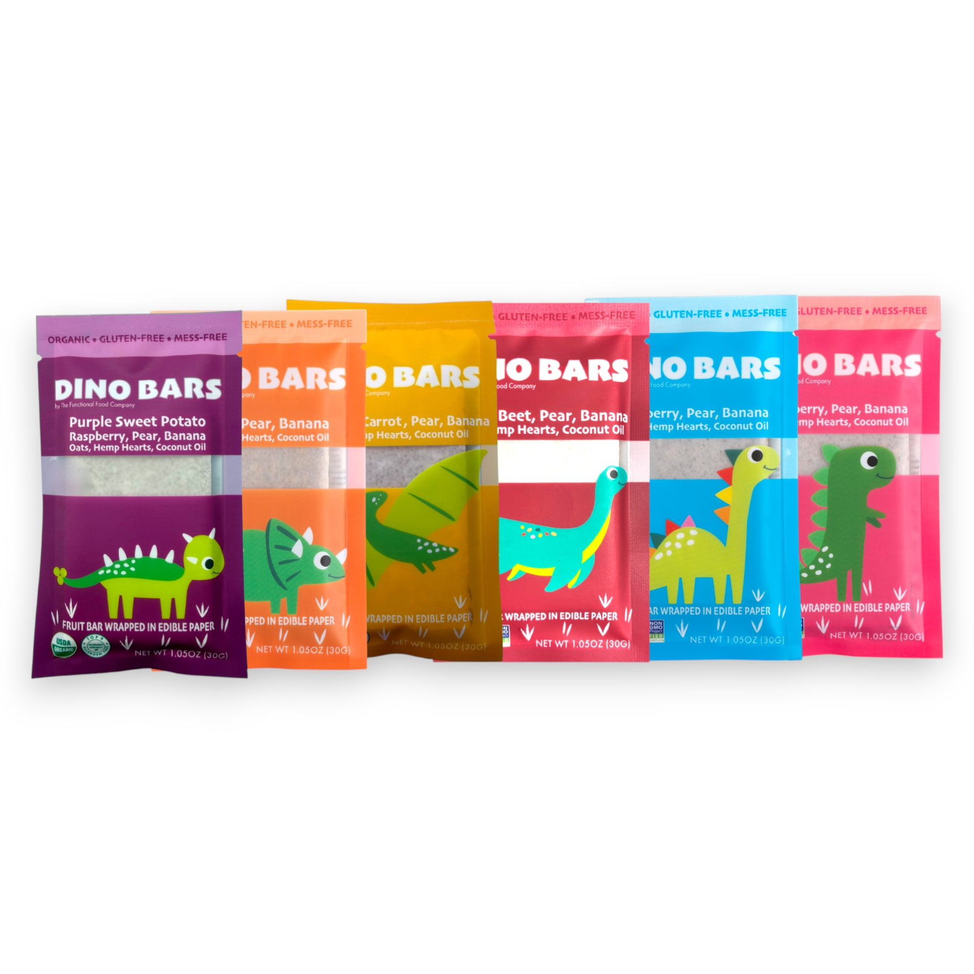 Dino Bars Organic Fruit Bar for Kids | Fruit + Oats + Hemp Hearts with Edible Paper | Try Them All 6 Flavors - 24 Pack