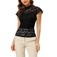thumbnail image 1 of INSPIRAR CHIC Top de Mujer con Espalda en Llave para el Día de San Valentín, Manga Corta, Cuello Alto, Blusa Semi Transparente XL Negra, 1 of 7