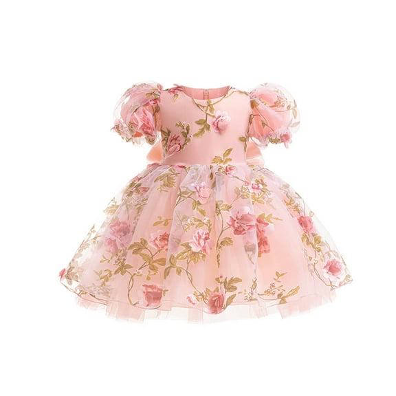 Odeerbi Toddler Girls Summer Floral Lace Embroidered Princess Dress Cute Flower Girl Dress Ruffled Short Sleeve Party Birthday Dress Toddler Girls Clothes