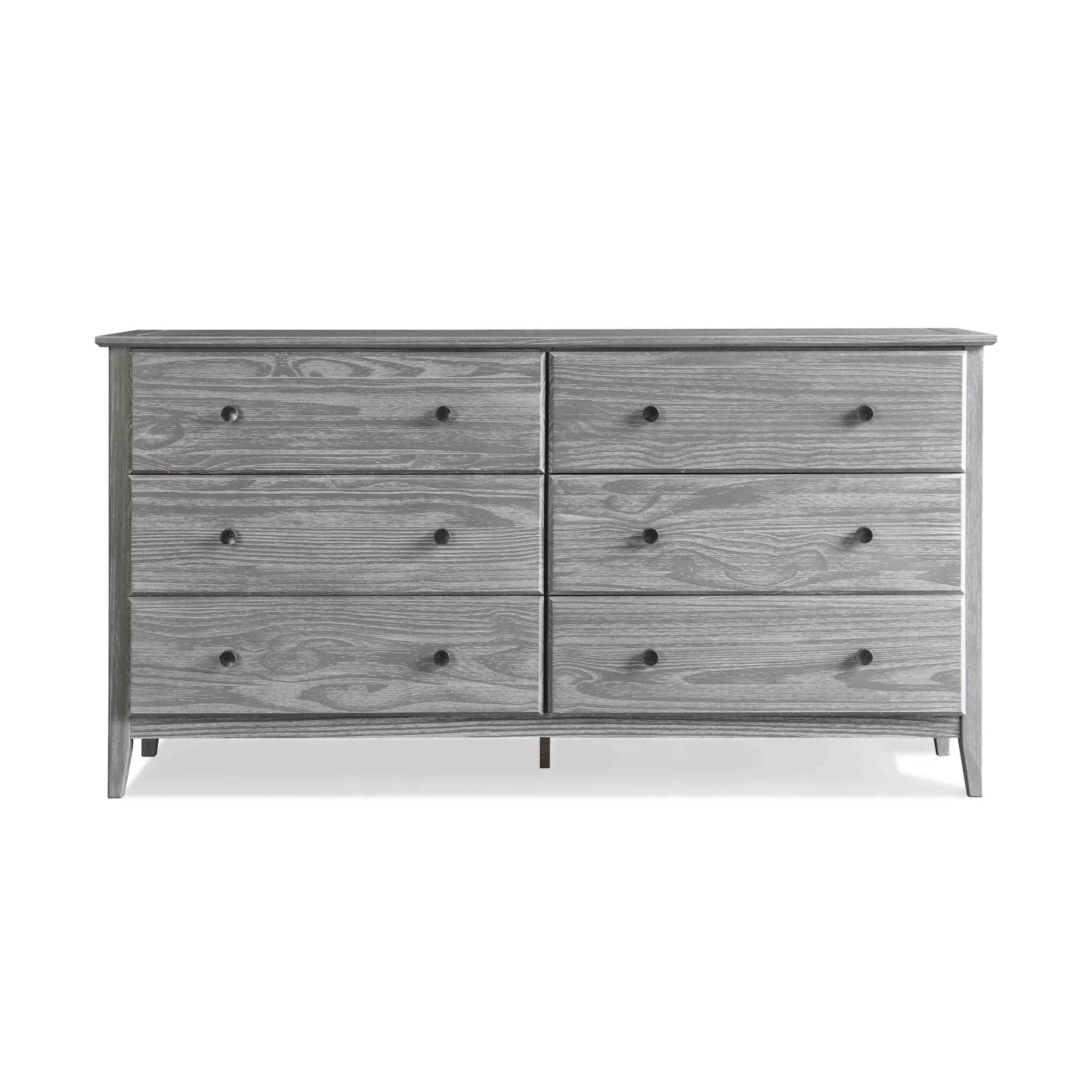 Grain Wood Furniture Greenport 6-Drawer Bedroom Dresser, Solid Wood with a Brushed Grey Finish