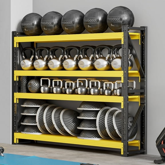 Welfiya 60"W Garage Shelving,4-Tier Heavy Duty Storage Shelves Unit with Adjustable Metal Shelf for Warehouse,Basement,Workshop,5000LBS,60"W x 24"D x 79"H,Black&Yellow