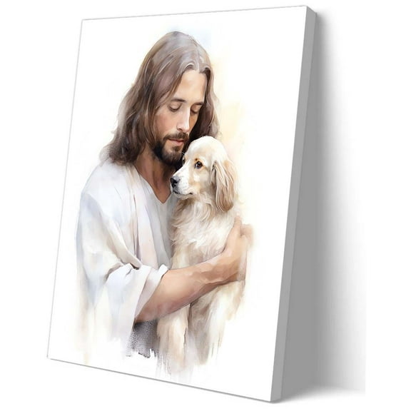 Jesus Wall Art Christ with Dog Posters Art Bedroom Decor Aesthetic Picture Painting Panel Contemporary Artwork Wall Christmas Decorations