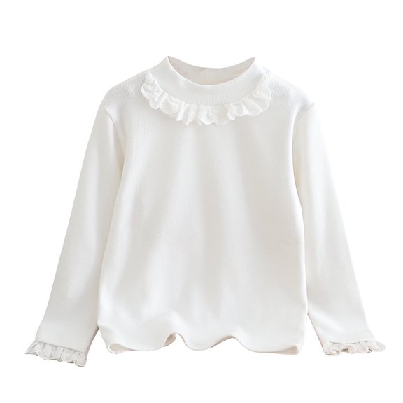 FAIWAD Girls Cotton Tops Kids Basic Mock Neck Embroidered Long Sleeve Warm Fleece Undershirt 2-12Years