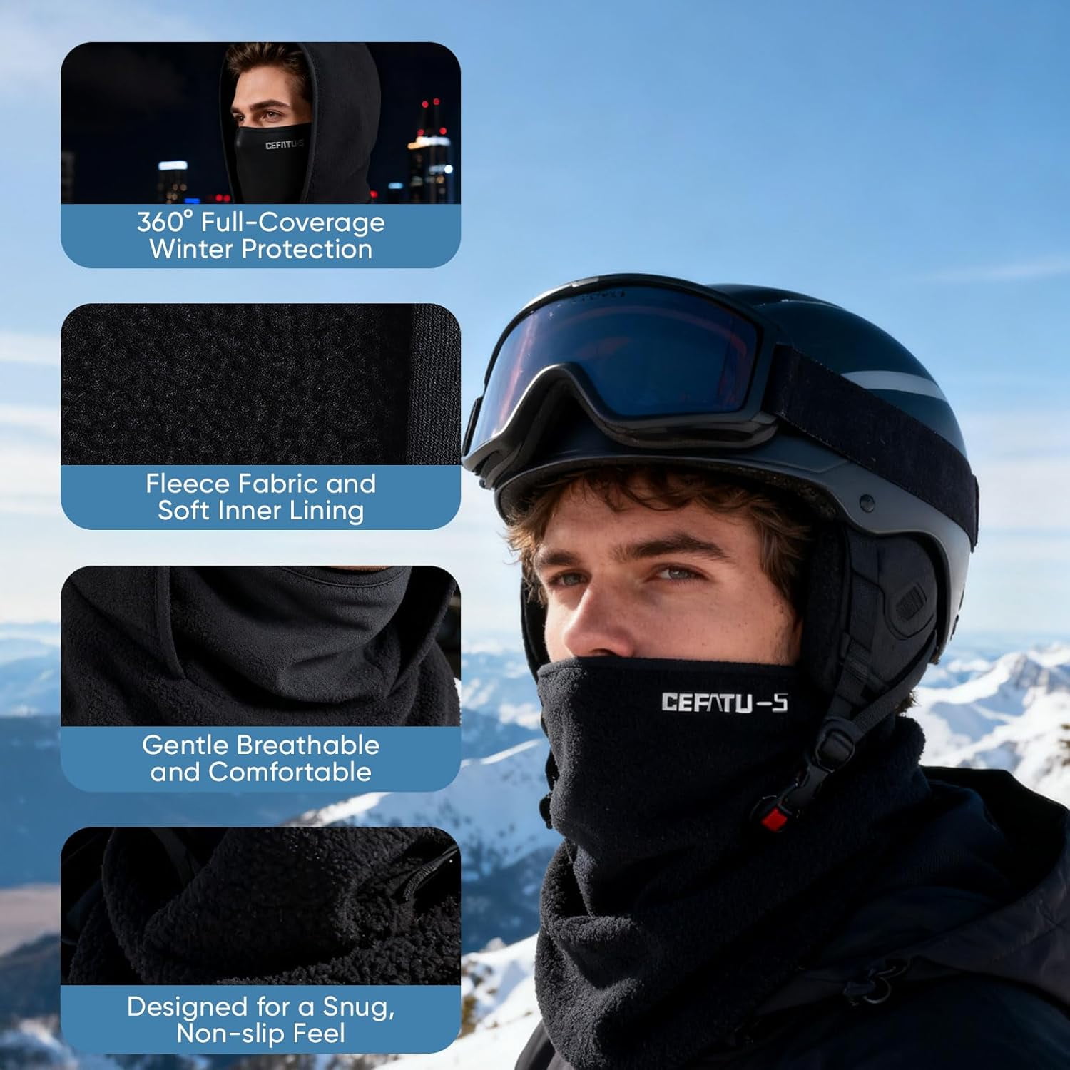 Outdoor Winter Warm Hat Neckband Integrated Cycling Ski Mask for Men Women Fleece Face Head Neck Cover Windproof