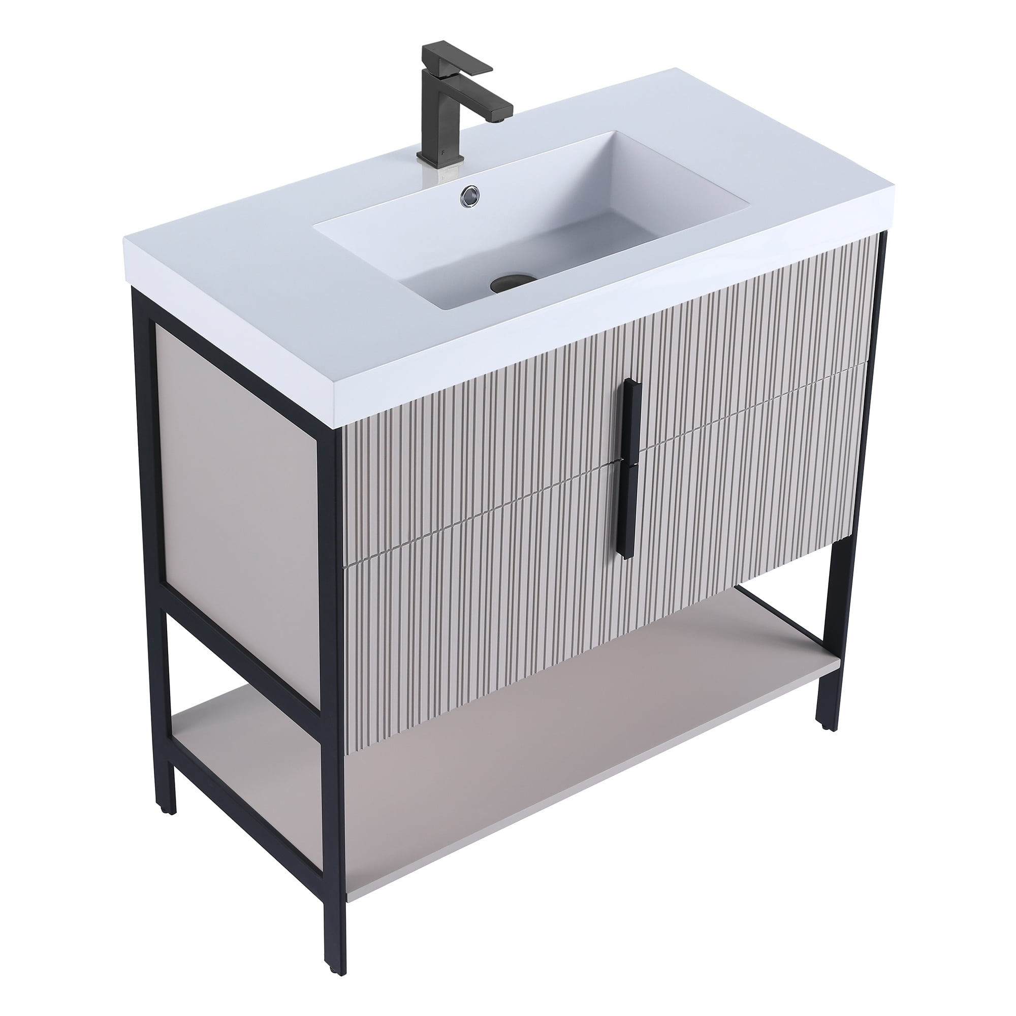 Fine Fixtures Serenity 36 in. W x 18 in. D x 33.5 in. H Bathroom Vanity in Bright Taupe with White Gel Coated Thick Edge Top with Black Hardware