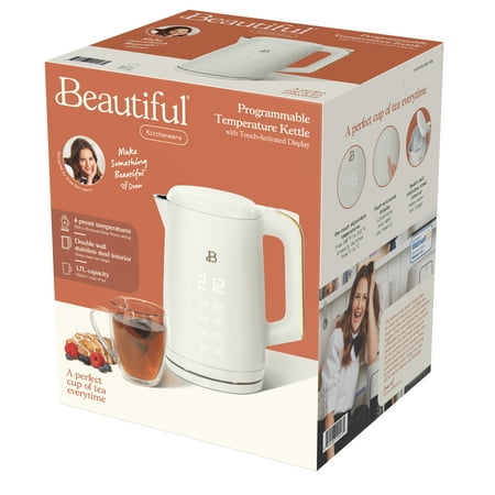 Beautiful 1.7-Liter Electric Kettle 1500 W with One-Touch Activation, White Icing by Drew Barrymore NEEDS CLEANING