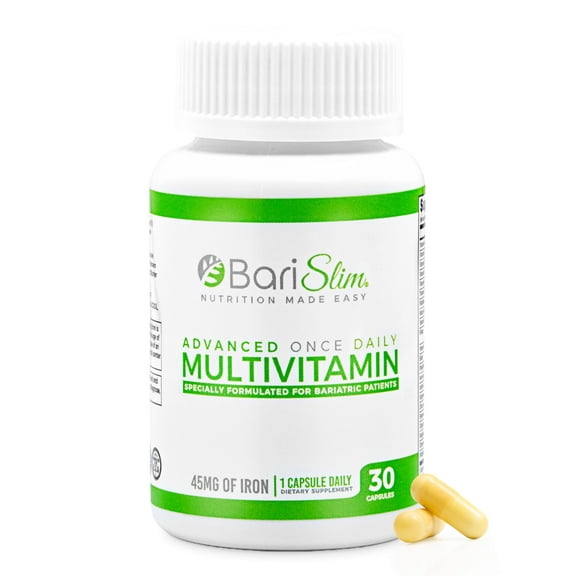BariSlim Advanced Once Daily Bariatric Multivitamin Capsule - 45 mg of Iron - Bariatric Vitamin for Post Bariatric Surgery Including Gastric Bypass and Gastric Sleeve | 30 Day Supply
