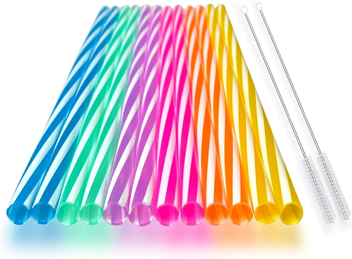 10pcs 12 Inch Reusable Colorful Silicone Straws With 2 Cleaning Brushes,  Compatible With 40oz/30oz Tumbler, Half Gallon Water Jug