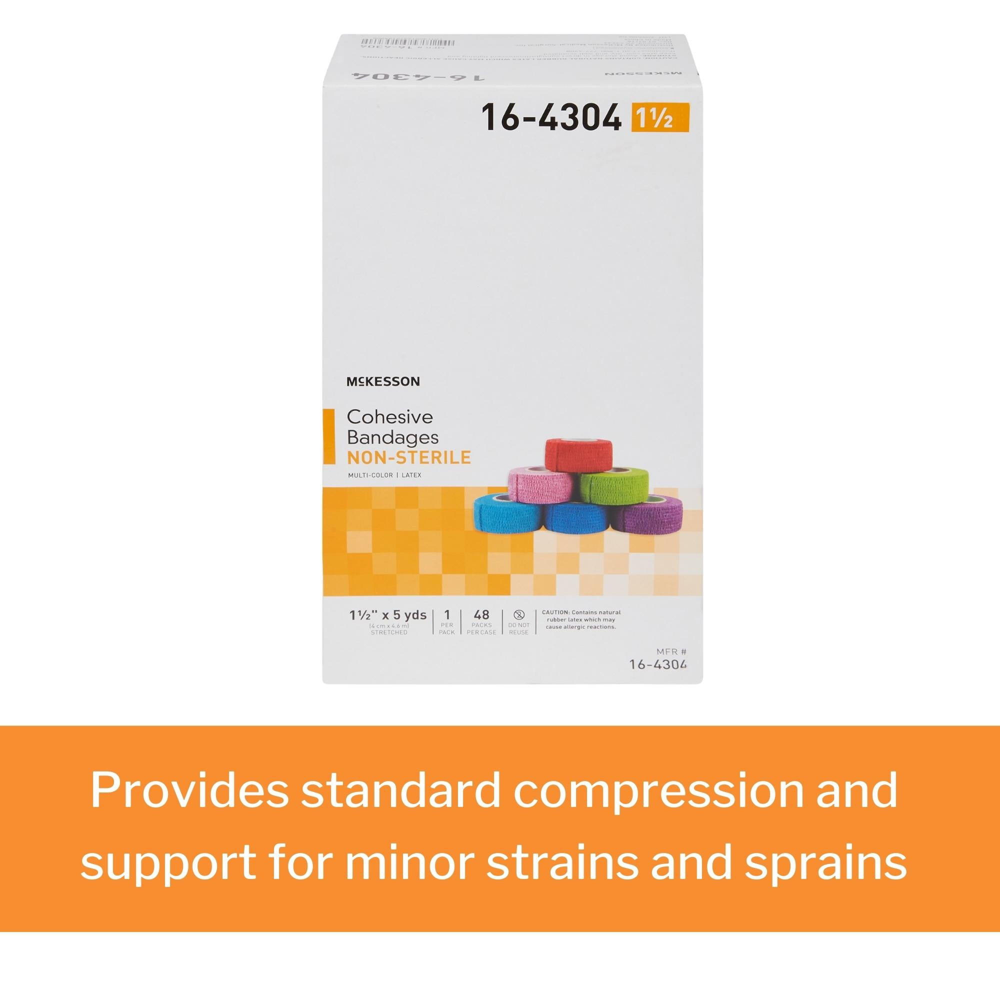 McKesson Cohesive Bandages, Self-Adherent Compression Wrap, 1 1/2 in x 5 yd, 1 Count, 48 Packs, 48 Total
