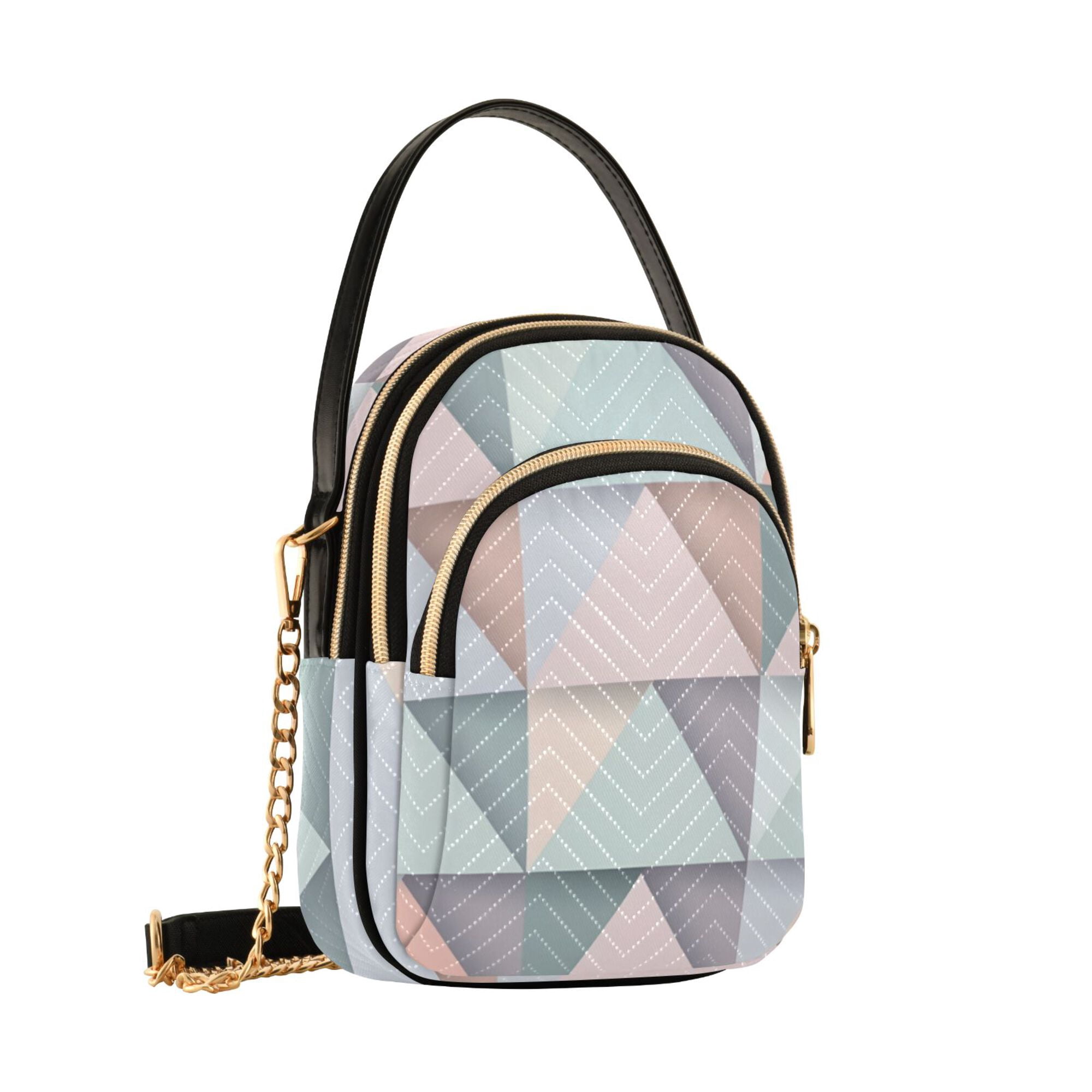 FORMRS Crossbody Bag for Women Quilted Travel Shoulder Cell Phone Purse with Chain Strap Handbag, Green Geometric