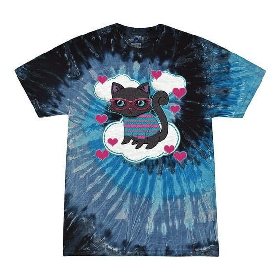 Wild Bobby, Cute Geek Smart Kitten Cat Wearing Glasses, Animal Lover, Tie-Dye Tees, Evening Sky, Small