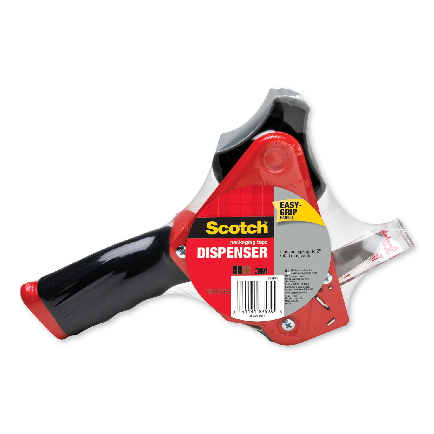 Scotch® H180 Box Sealing Pistol Grip Tape Dispenser, 3" Core, Plastic/Metal, Gray