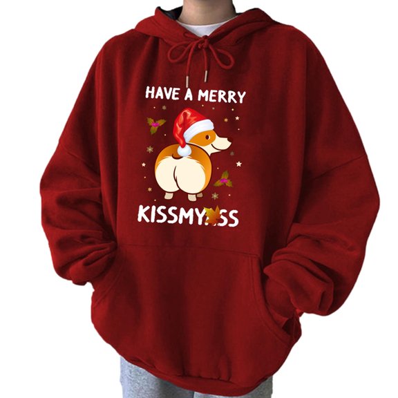 Womens Oversize Holiday Sweatshirts Fashion Fall Casual Hoodies Loose Baggy Pullover Tops Cute Print Holiday Y2k Ouffits