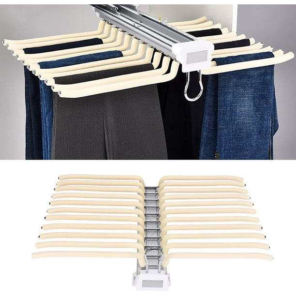 Fetcoi, Pants Rack Pull Out Trousers Rack 22 Arms Steel Pull Out Pants
