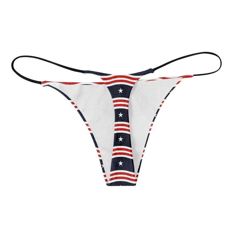 Independence Day Thongs for Women Naughty Slutty Seamless Low Rise  G-Strings American Flag Lightweight Hipster T-Back Panties