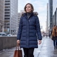 thumbnail image 4 of HVEOO Warm Winter Puffer Coat Fleece LinedWaterproof Long Down Jacket for Women, Navy, 4 of 8