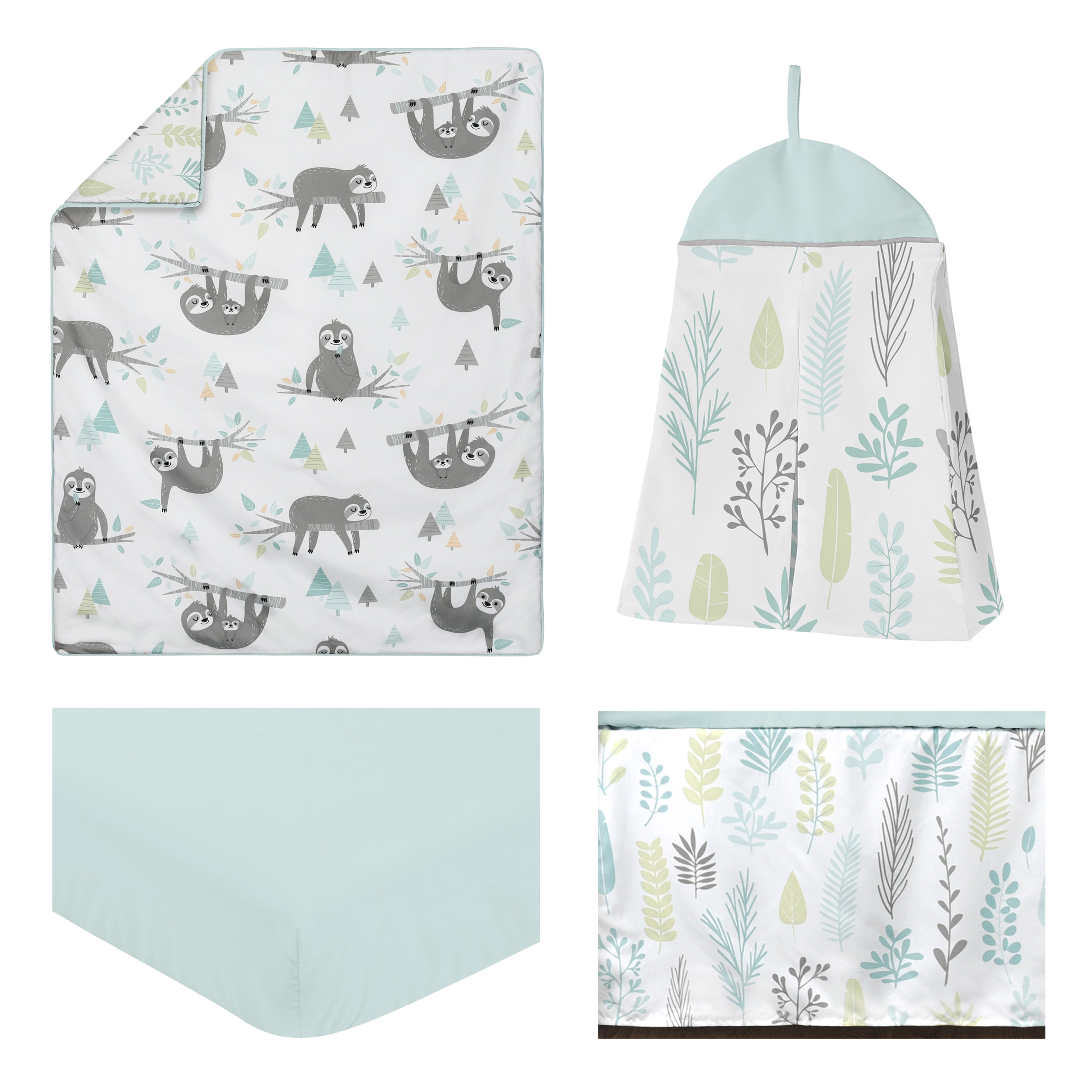 Sweet Jojo Designs Sloth Blue Grey and Green 4 Piece Crib Bedding Set