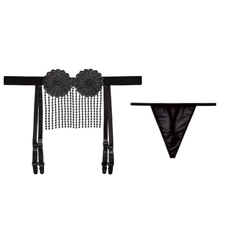 Lace Plus Size Garter Belt for Women Black Sexy Lingerie Suspenders Panties with Metal Clips for Stocking