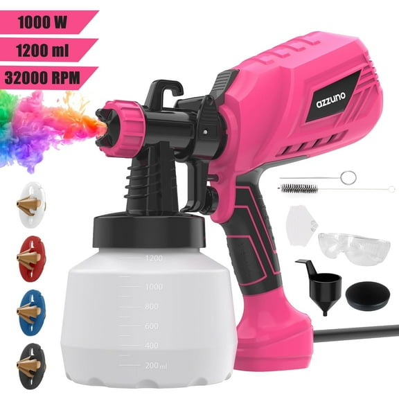 AZZUNO 1000W Paint Sprayer HVLP High Power Electric Spray Paint Gun with 4 Nozzles & 3 Patterns