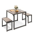 thumbnail image 2 of 3-Piece Compact Square Dining Table Set for 2 People with Two Matching Benches, Grey, 2 of 10