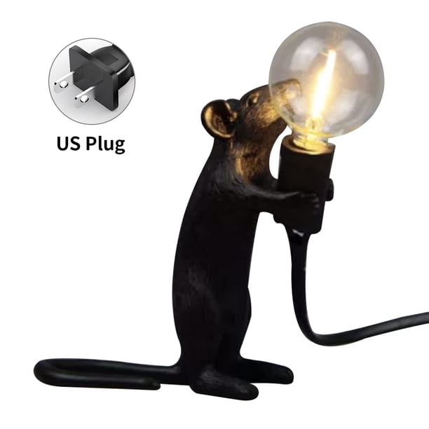 Lámpara de mesa Lámpara de escritorio de ratón Lámpara de mesa lateral de animal de resina Bombilla de luz E12, Negro, Enchufe de EE. UU., Ratón de pie Inevent HA003391-13B