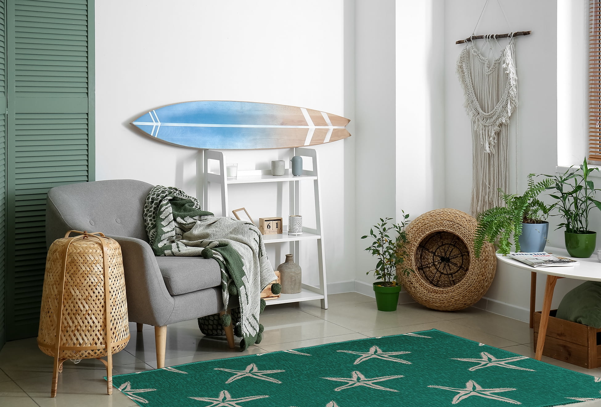 4' x 6' Simply Daisy Starfish Beach Style Chenille Area Rug, Kelly Green