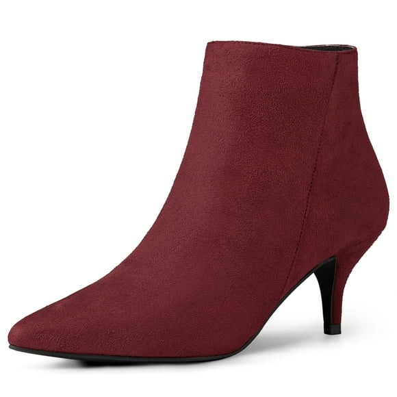 Unique Bargains Women's Zip Stiletto Kitten Heel Ankle Booties Burgundy US 6