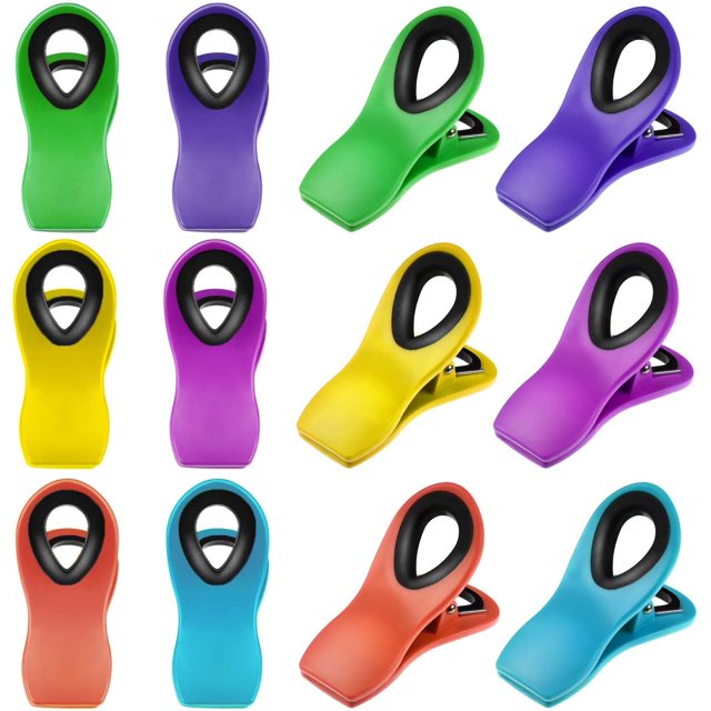 12 Pieces Chip Bag Clips Magnetic Refrigerator Clips Multicolored Food Sealing Clips with Airtight Seal for Home Kitchen Office School Supplies